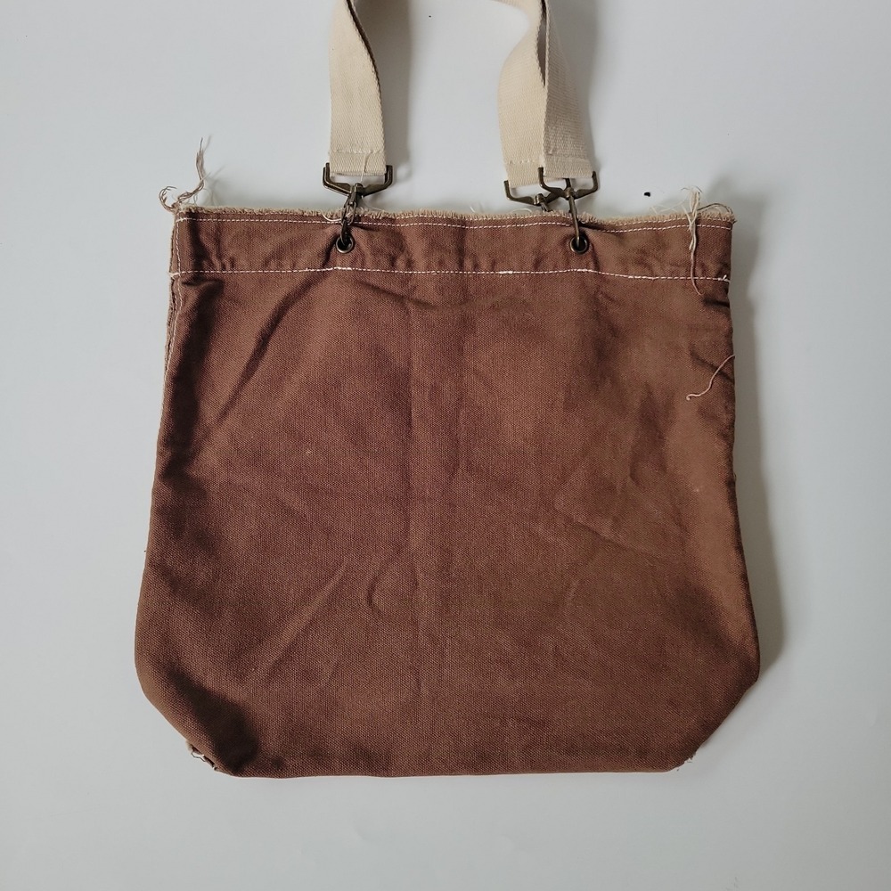 Authentic Pigment Canvas Shopper Tote Brown Seattle Public Market Graphic Vegan - Picture 2 of 15